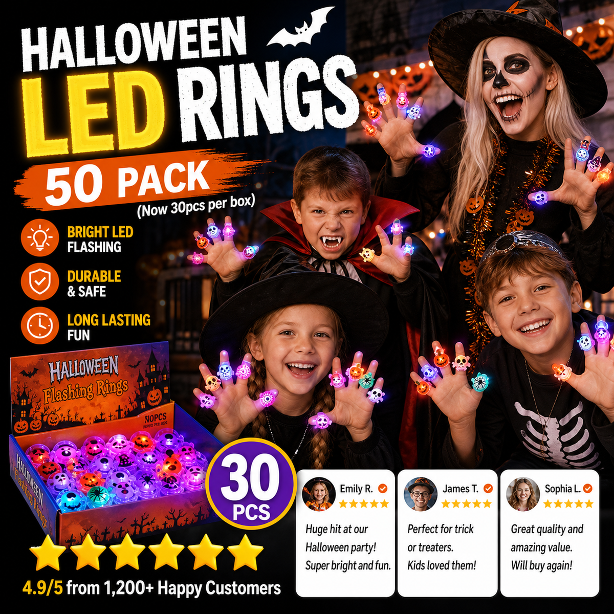 🔥🎃Spooky Season Hot Sale 50% OFF:$27.99‼️✨LED Light Halloween Glowing Ring 💍| Flashing Light‑Up Party Favor for Halloween Night👻