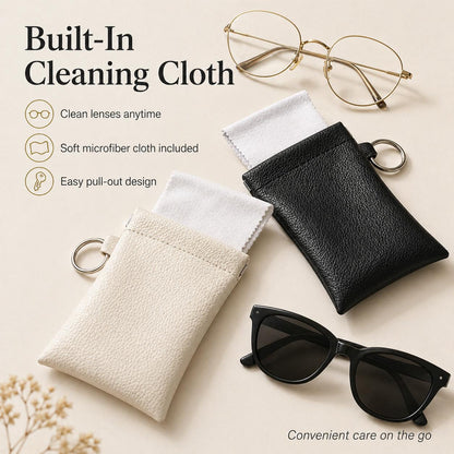 Soft PU Leather Sunglasses Pouch Elastic Opening Eyeglasses Bag
