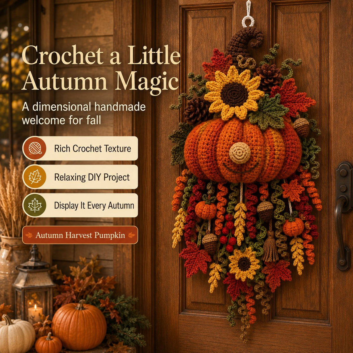 🎃Halloween Early Bird Special Sale 49% OFF-🧶 DIY Seasonal 3D Crochet Door Hanger Kit Collection | ⏳Coordinated Yarn, Filling, Accessories & Step-by-Step Instructions Included 💕