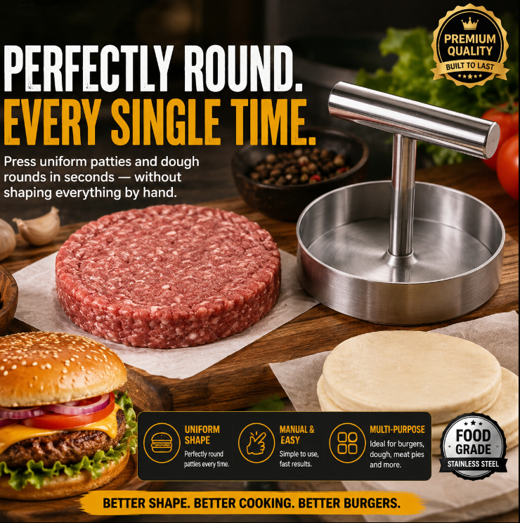 🍔 BBQ FAVORITE | Manual Burger Patty Press – Uniform Round Patties for Grilling, Meal Prep & Home Cooking