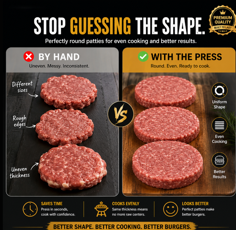 🍔 BBQ FAVORITE | Manual Burger Patty Press – Uniform Round Patties for Grilling, Meal Prep & Home Cooking