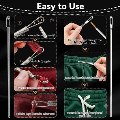 🔥49% OFF 2Pcs Flexible Drawstring Threading Tool 🧵 Bendable Metal Spring Threader for Hoodies Pants Shoelaces
