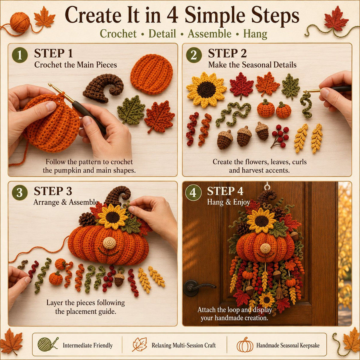 🎃Halloween Early Bird Special Sale 49% OFF-🧶 DIY Seasonal 3D Crochet Door Hanger Kit Collection | ⏳Coordinated Yarn, Filling, Accessories & Step-by-Step Instructions Included 💕