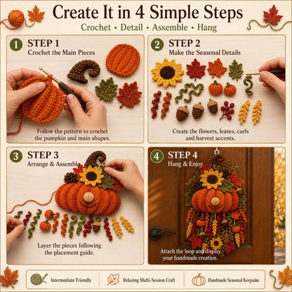 🎃Halloween Early Bird Special Sale 49% OFF-🧶 DIY Seasonal 3D Crochet Door Hanger Kit Collection | ⏳Coordinated Yarn, Filling, Accessories & Step-by-Step Instructions Included 💕