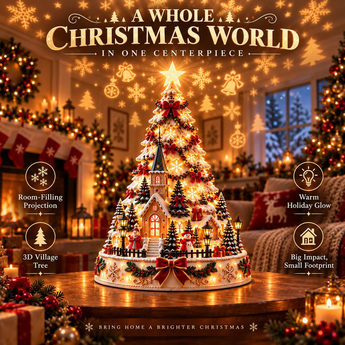 🎄Christmas Village Projection Centerpiece – 4 Themed Villages