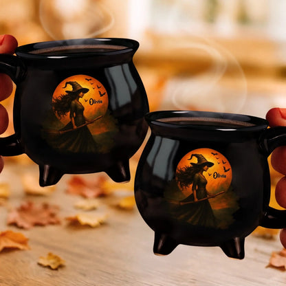 Custom Witch Cauldron Coffee Mug - Personalized Halloween Witchy Gifts For Besties, Sisters, BFF, Family, Yourself - Witching You A Wicked Brew