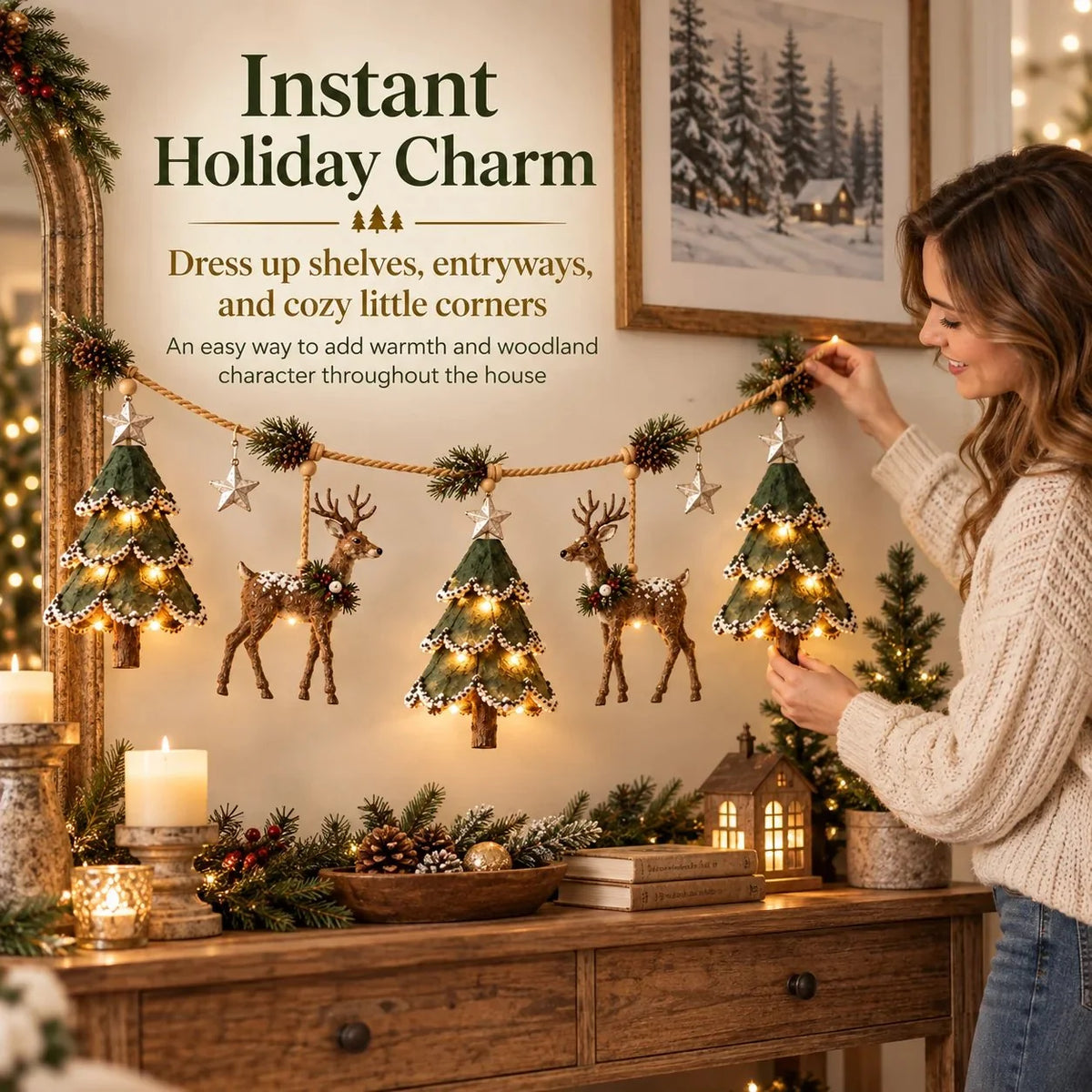 ⏰ LAST DAY 49% OFF - 🦌 Lighted Woodland Christmas Garland