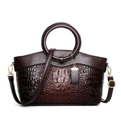Women Croc Embossed Ring Handle Handbag